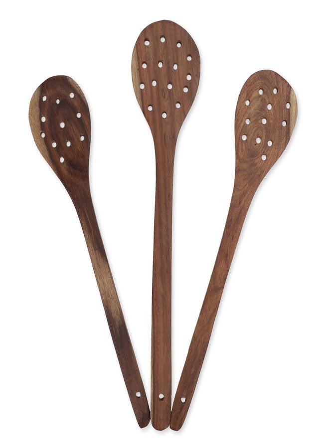 e kysa basics Wooden Round Compact Flip/Spatula/Ladle with Holes for Cooking Dosa/Roti/Chapati, Naturally Non-Stick, Handmade - 31 * 7 cm, Set of 3 - Image 1